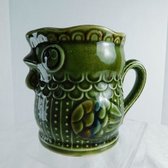 Vintage 1970's Green Ceramic Chicken Rooster Cup, Trimont Japan GUC - Picture 3 of 14